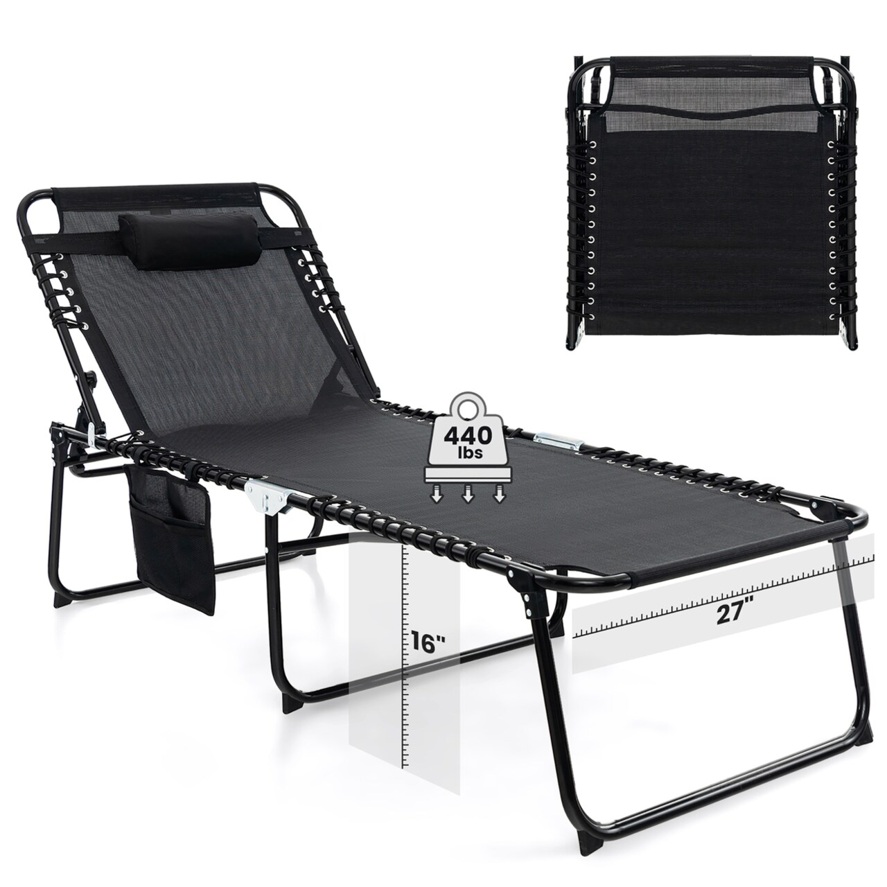Oversize Folding Chaise Lounge Portable Sun Lounger W/ Adjustable Backrest